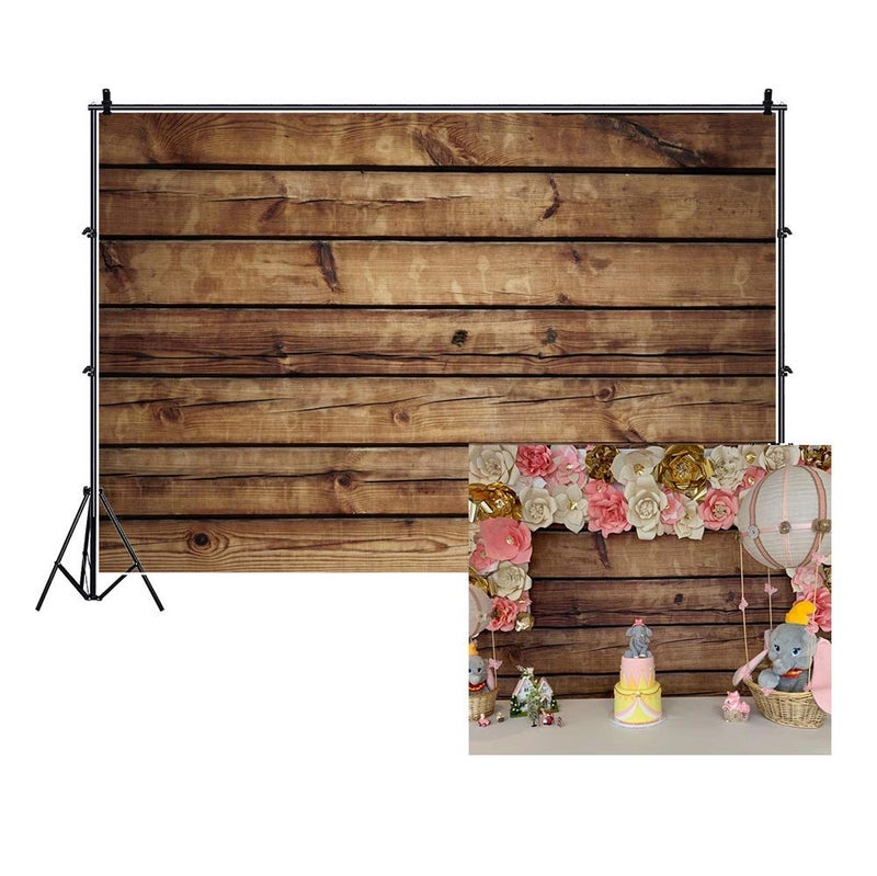 LFEEY Wood Backdrops for Photography Rustic Brown Wooden Backdrop Banner LFEEY 5x3ft Vinyl Seamless Vintage Worn Wood Boards Background Newborn Baby Adults Wedding Birthday Party Decorations Props - Image 2